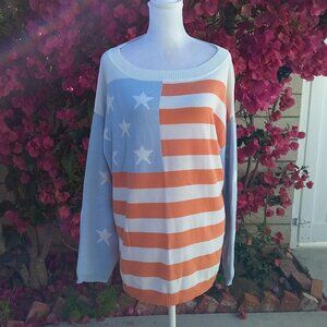 Stars and Stripes Forever Blue Burnt Orange and White Stripes Sweater Large